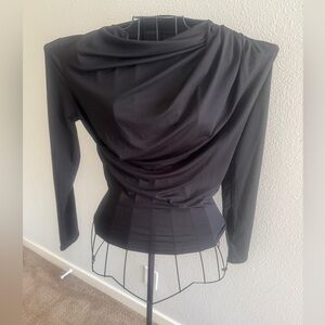 HALARA Black Ruched Asymmetrical Long Sleeve Blouse